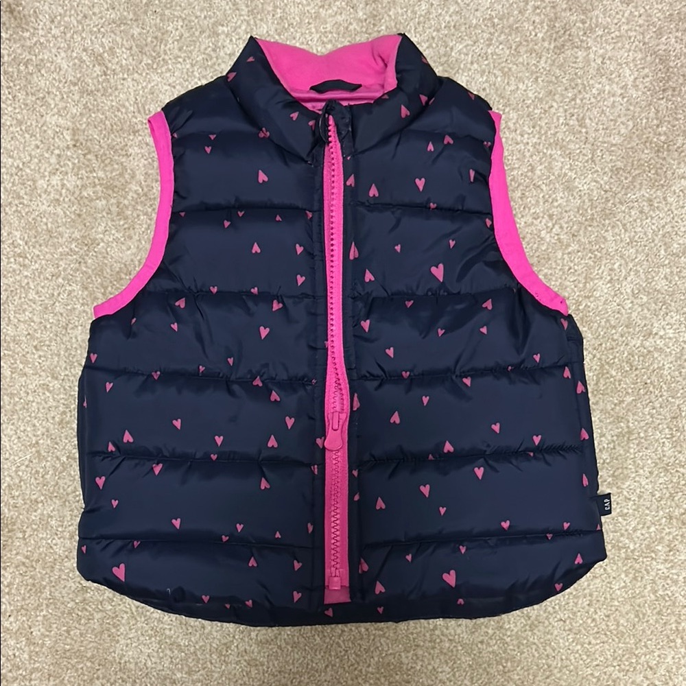 GAP Kids Navy and Pink Heart Puffer Vest